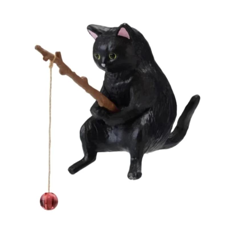 Cute Fishing Cat Fishbowl Fishing Figure Fisherman Figurine Cat Fishing Rod Seals Figures Cat Decoration Interior Accessories