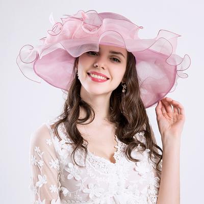Women's Organza Wide Brim Summer Church Hat, Ladies Elegant Fascinator for Kentucky Derby, Wedding, Bridal, Dress Party