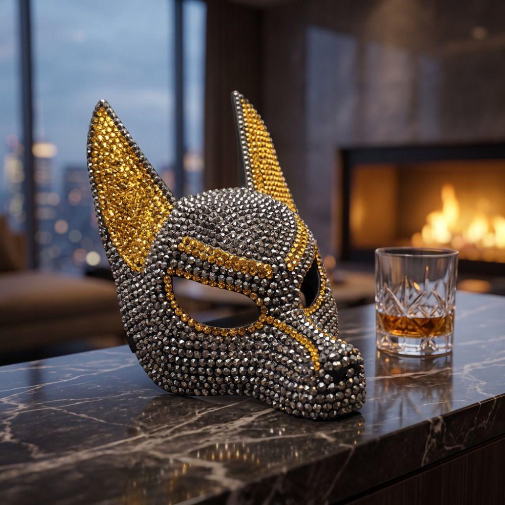 Creative Shiny Zircon Rhinestone Mask Luxury Design Decorations Halloween Mask Dress Up Props Elegant Anubis Mask Halloween