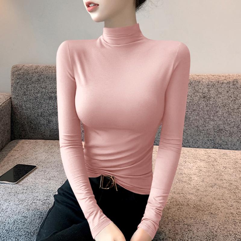 

GMXIA Чорна напівводолазка, жіноча сорочка з довгими рукавами та футболка на весну та зиму, іноземний стиль, тонкий топ, тренд XL