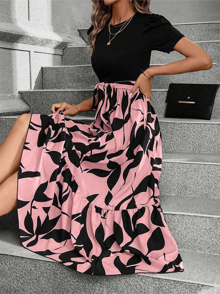 Women's Floral Print High Waist Elegant Dress - European & American Fashion