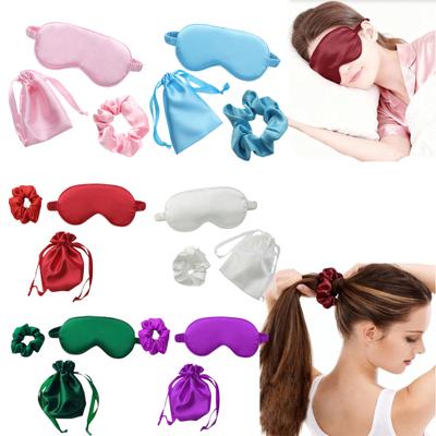 Silk Satin Sleep Mask Set Adjustable Contoured Blindfold with Storage Bag Portable Airplane Sleep Mask for Travel Airplane Home