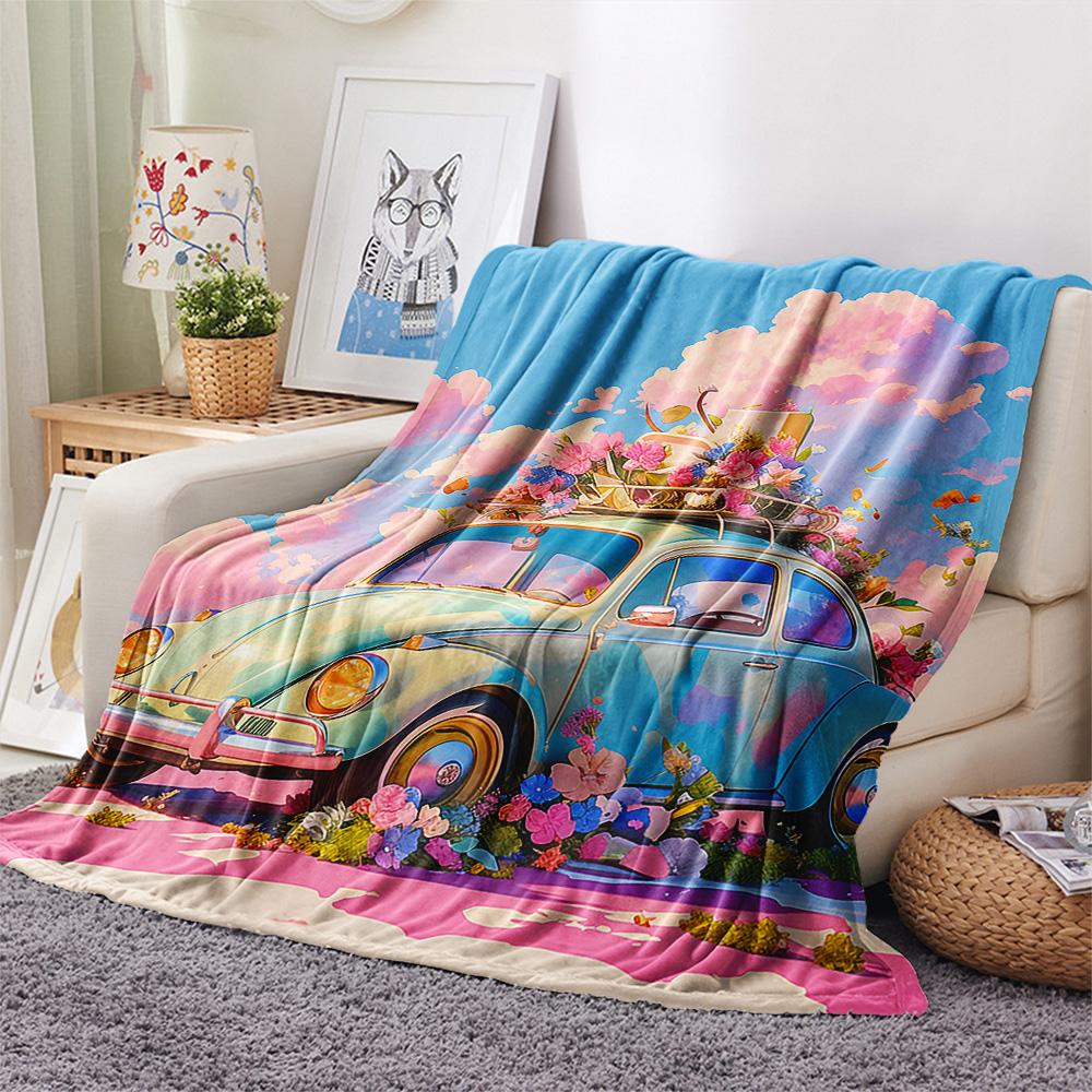 Car Print Flannel Blanket, High quality Comfortable for All Seasons, Home Decor, Warmth and Comfort, Perfect for Christmas Gifts