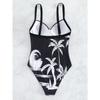 2025 Tropical Print Push Up Swimsuit Women One Piece High Cut Swimwear Female Bathers Bathing Swimming Suit Beachwear Monokini