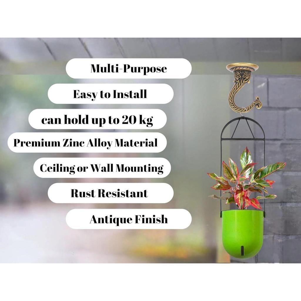 Βαρέως Τύπου Αντικέ Ορειχάλκινοι Γάντζοι Οροφής για Κρεμαστά Φυτά, Καρυδάντια, Φανάρια, Φωτάκια Σειράς,  (Σετ 2, Διακοσμητικές Μεταλλικές Βάσεις Τοίχου/Οροφής)