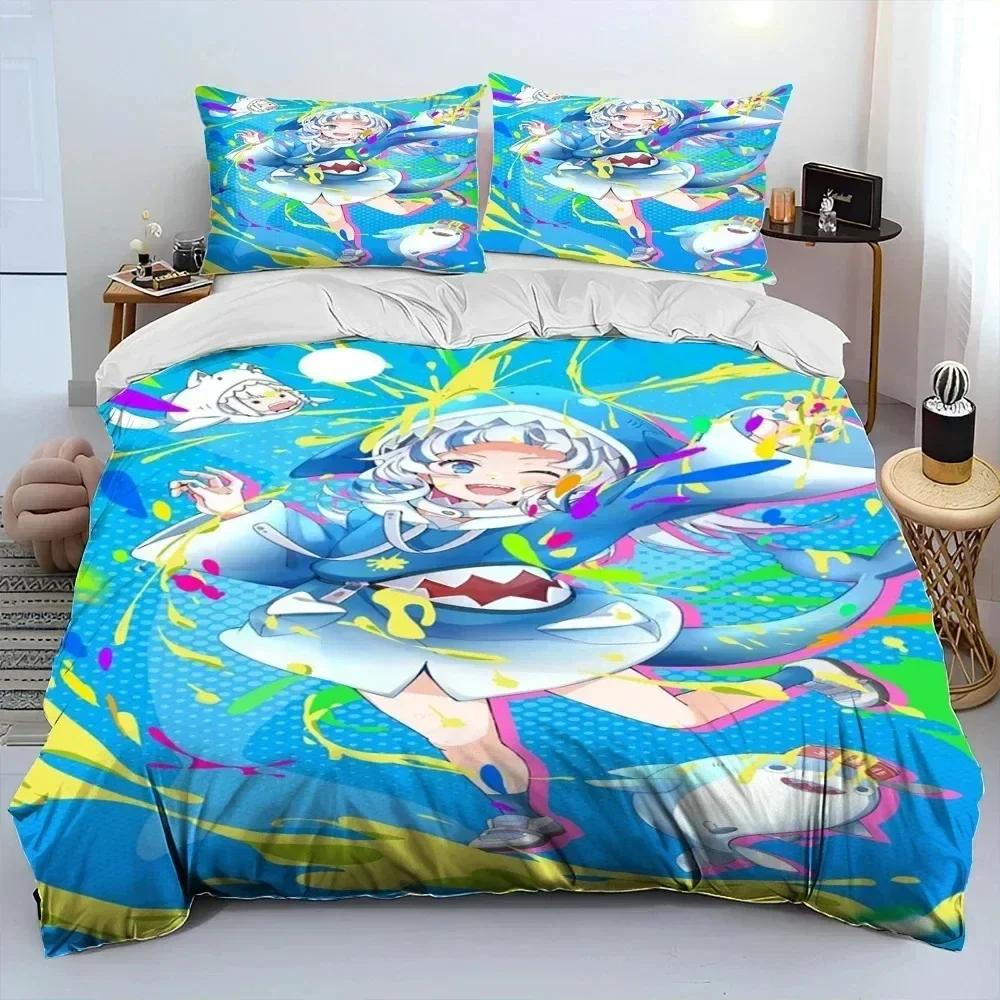 Cute Gawr Gura Hololive Anime Shark Bedding Set Printed Bed Set With Pillowcase Duvet Cover Soft Queen King Size Bedclothes Home