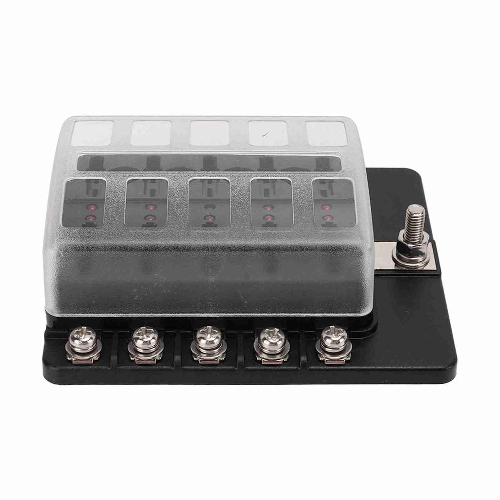 10-fach Flachsicherungskasten 10?32V 100A Nennleistung Staubdichte Clip-On-Abdeckung mit roter LED-Anzeige für Auto Wohnmobil