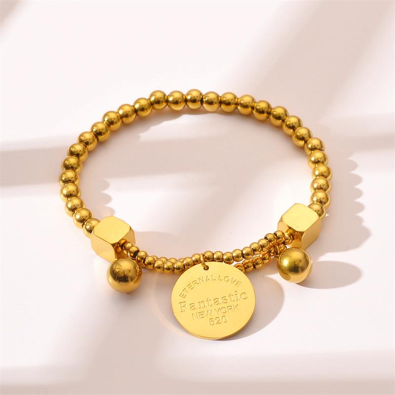316L Edelstahl Scheiben Buchstaben Charms Armband für Damen Mode Perlenkette Armschmuck Party Lässiges Geschenk