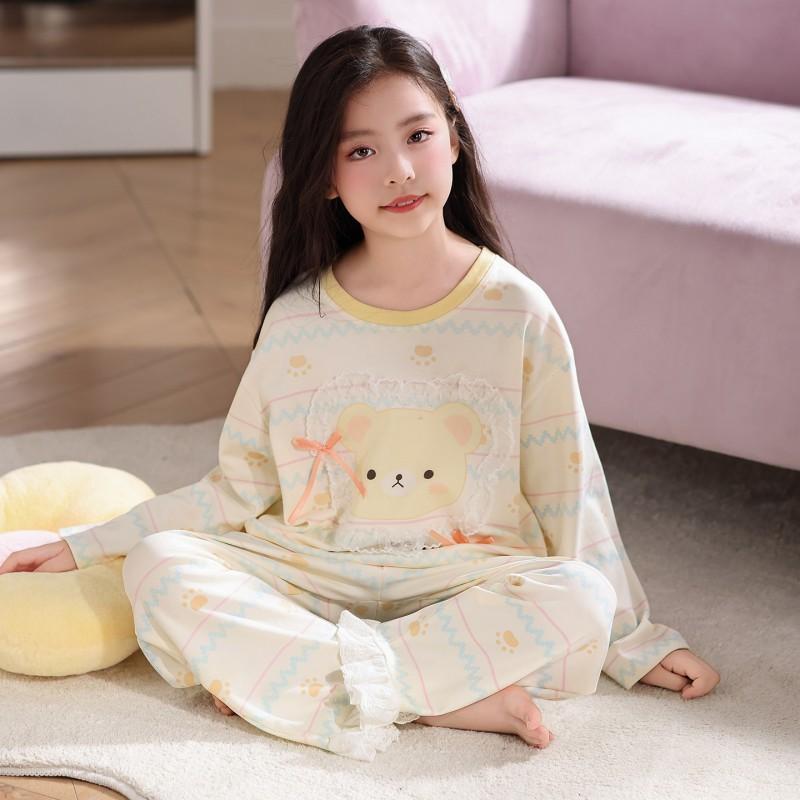 100% Cotton Girls Pajama Set Long Sleeve Round Neck Loose Fit Princess Style Kids Ages 8 Home Wear