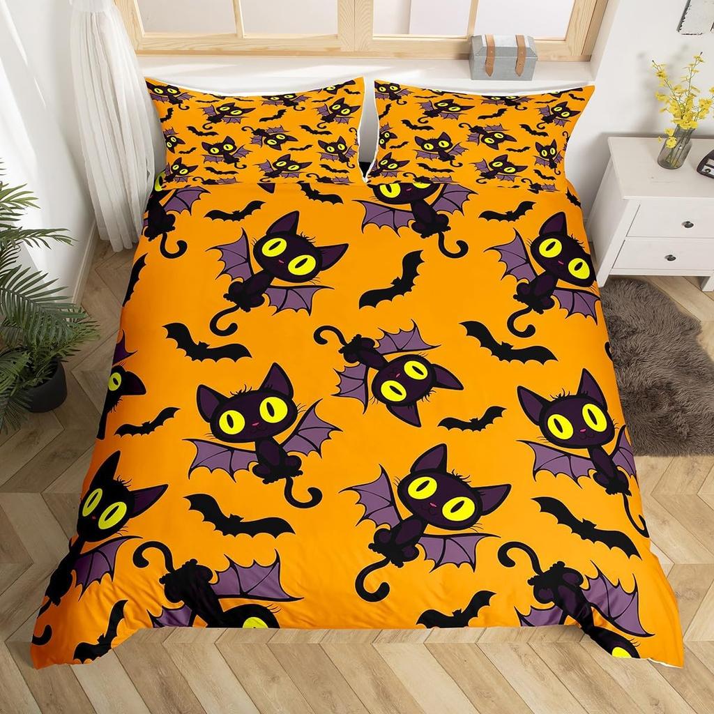 Comforter Cute Halloween Cat Mystery Castle Bedding Set For Kids Teen Microfiber Misty Forest Bat Queen Bedclothes