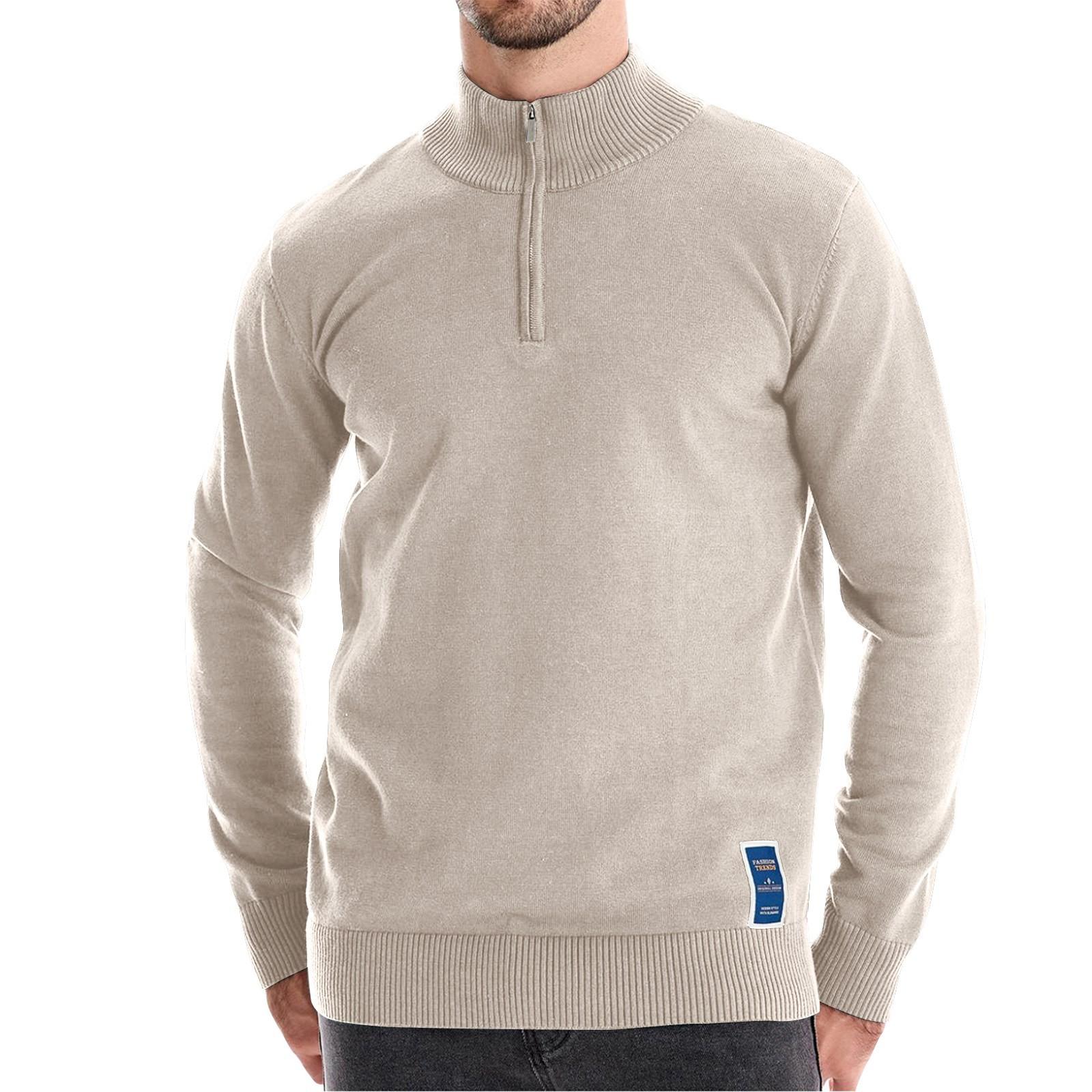 

Мужской зимний однотонный трикотажный топ с воротником-стойкой и полумолнией, облегающий покрой, с длинным рукавом L бежевый