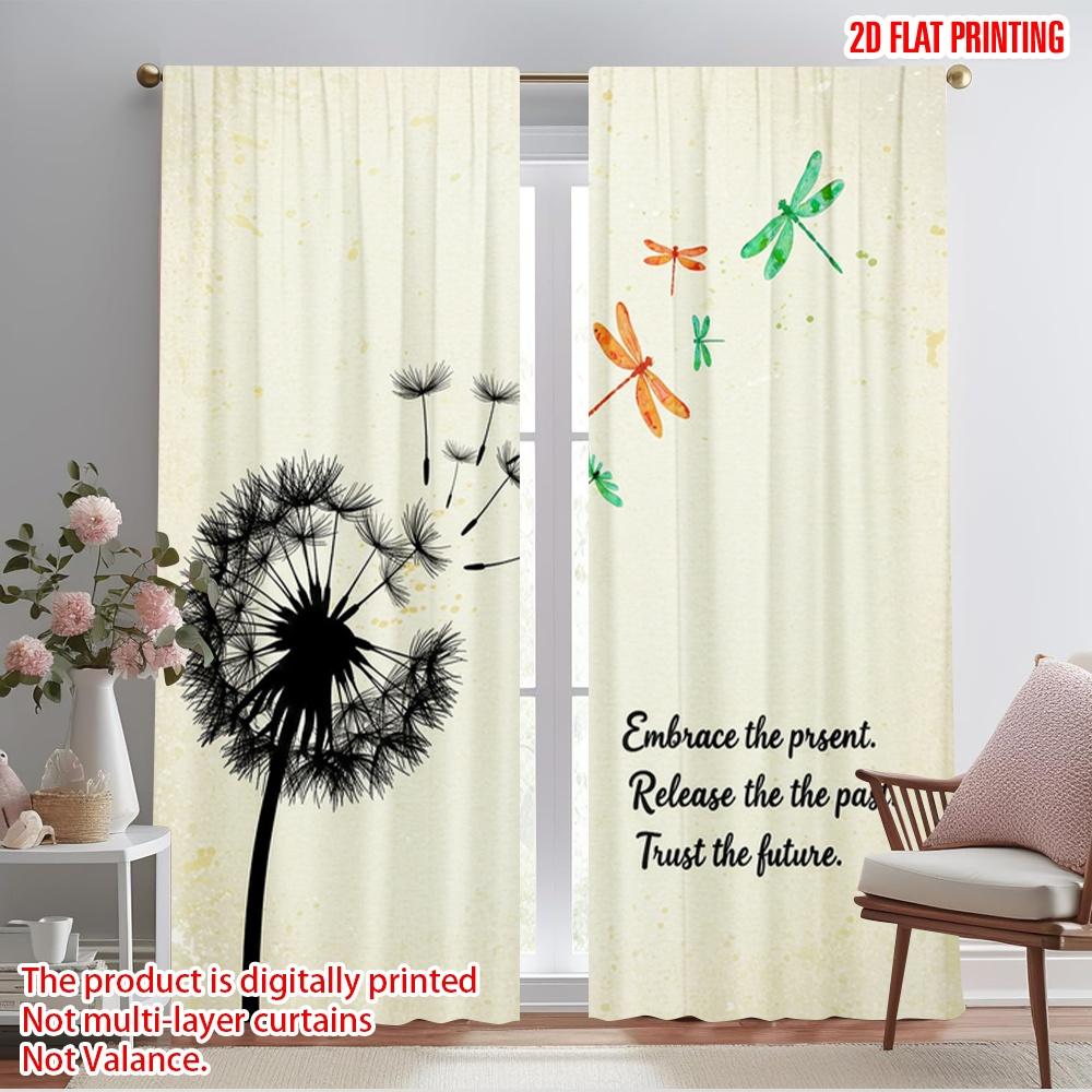 

2pcs 2D flat printing Curtain Dragonfly Dandelion Polyester Without Electricity Festive Curtains Use for Multipurpose Event 52.50×116.00 CM 2pcs