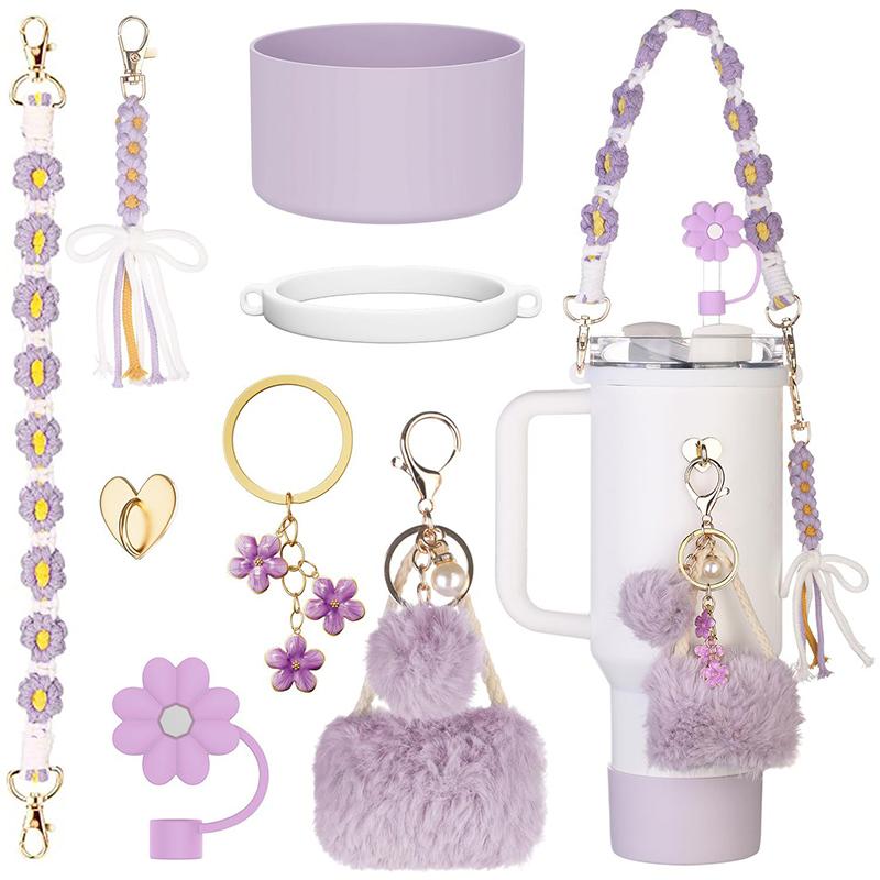 Set de accesorii pentru paharele Stanley, inclusiv capac din silicon pentru pai, gheată din silicon și curea pentru mânerul sticlei de apă