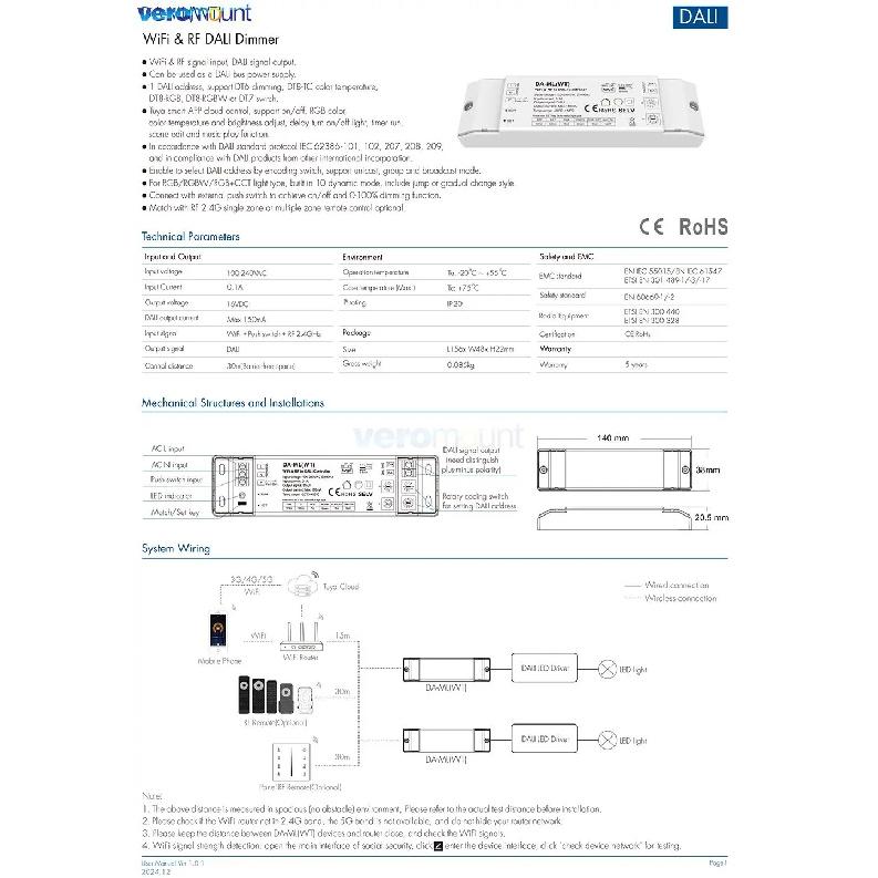 Skydance WiFi ZigBee RF DALI Dimmer Tuya Smart APP Steuerung RGB/RGBW/CCT Farbe LED Streifenlicht DA-ML/DA-ML(WT)/DA-ML(WZ) RF 2,4G