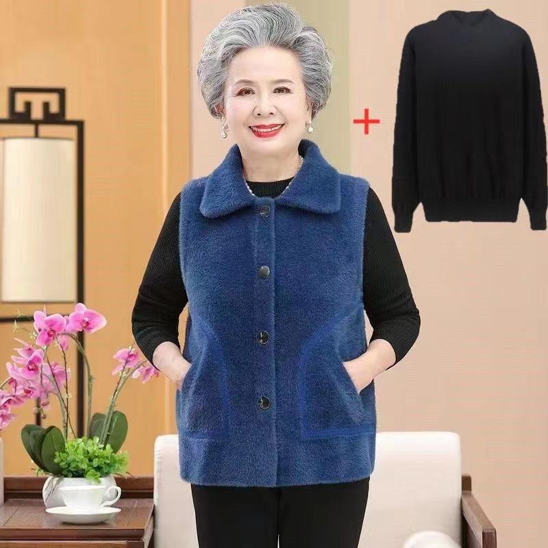 Fashionable Mink Velvet Vest for Middle-Aged and Elderly Women - Warm Autumn/Winter Style for Mom or Grandma