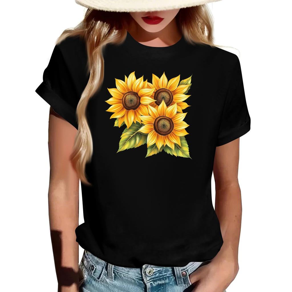 Damen Modisches Rundhals Casual Retro Print Kurzarm T-Shirt Top