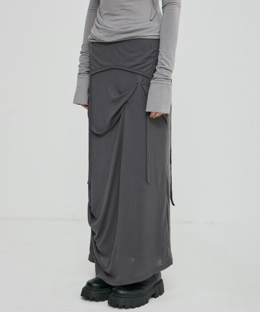 Peulleeoeob Asymmetrical Draped Long Skirt (Fl-263_Dark Gray)