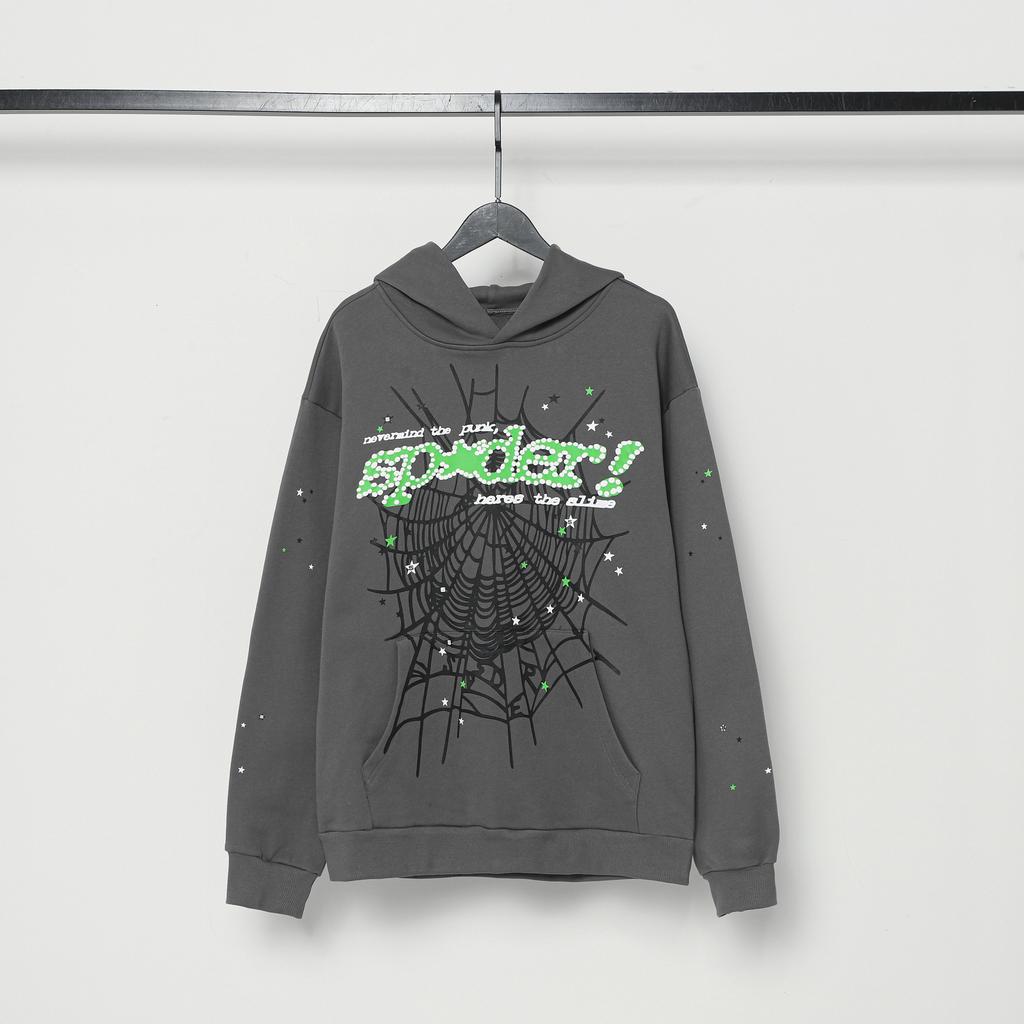 A high-quality SP5DER spider web foam printed hoodie, European and American large-size loose sweater.