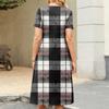 Damen kariertes bedrucktes lässiges und modisches kurzärmeliges Rundhalskleid