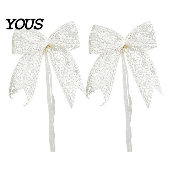 Lace Curtain Ties 2Pcs Bowknot Tiebacks, Bow Holdbacks with Pearls, Decorative Tiebacks for Home Office Living Room Bedroom Wedding Party Decor