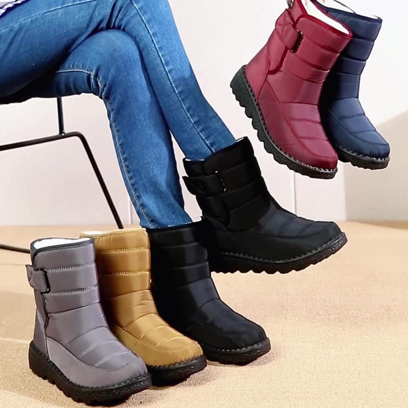 New Winter Plus-Size Women'S Boots with Thickened Fleece High-Tube Round-Toe Flat Snow Boots