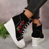 Mode Damen Sneaker Frühling Herbst High Tops Keilabsatz Mode Plateau Sneaker Frau Schnürschuhe Höhenerhöhung Lässige Canvas Schuhe Damen