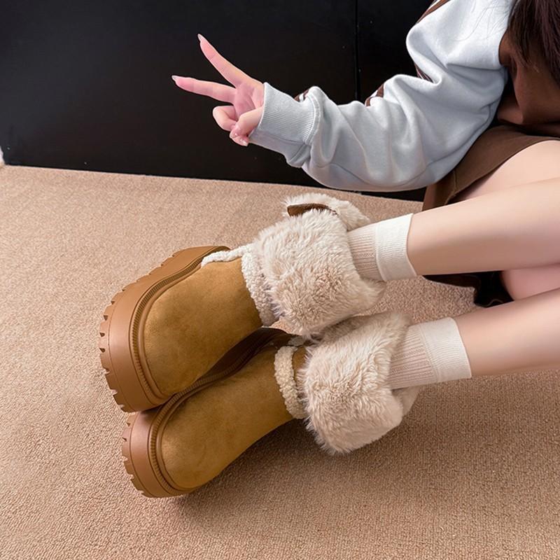 Women's two wear plus size soft sole winter warm fur one snow boots padded lined ankle boots non-slip hiking casual sports cotton boots