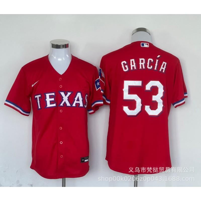Mens MLB Texas Rangers Baseball Jersey Custom Embroidered Seager 5 Garcia 53 DeGrom 48 Short Sleeve Cotton Blend V-Neck Sportswear