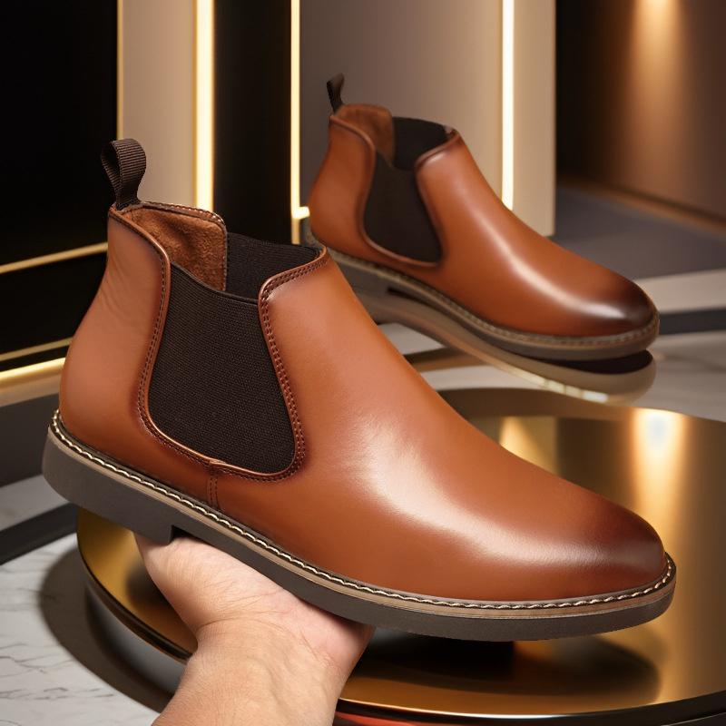 Velikost 38-47 Klasický design Pánské Chelsea kotníkové boty Luxusní hnědá kůže Vysoká kvalita Špičatá špička Kotníkové boty Pánské společenské boty