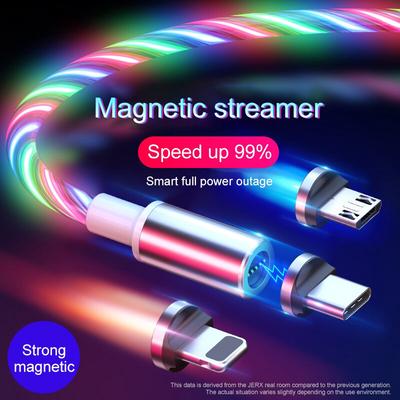 Magnetic Flowing Light LED USB C Micro USB Cable for Samsung Type C Charging Charge Wire 1M Magnet Charger Type C Cables Cord