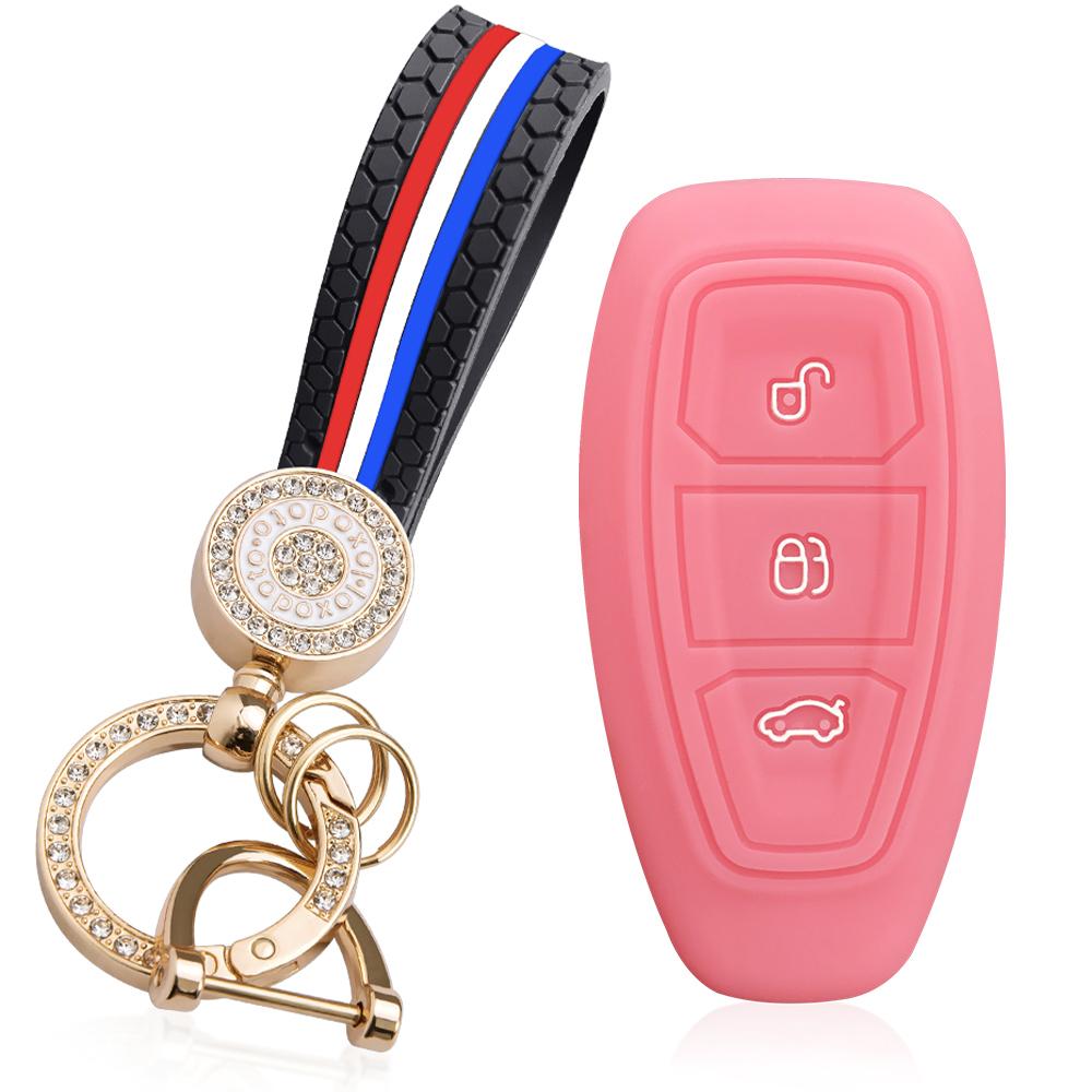 For Ford Focus MK3 MK4 Fiesta Ecosport Kuga Mondeo Silikon Nøkkelveske 3 Knapper Fjernkontroll Nøkkeldeksel Skall Fob Nøkkelringholder