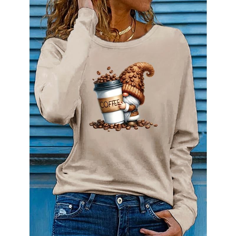 Women's Fashionable Round Neck Long Sleeve T-Shirt Loose Casual Top