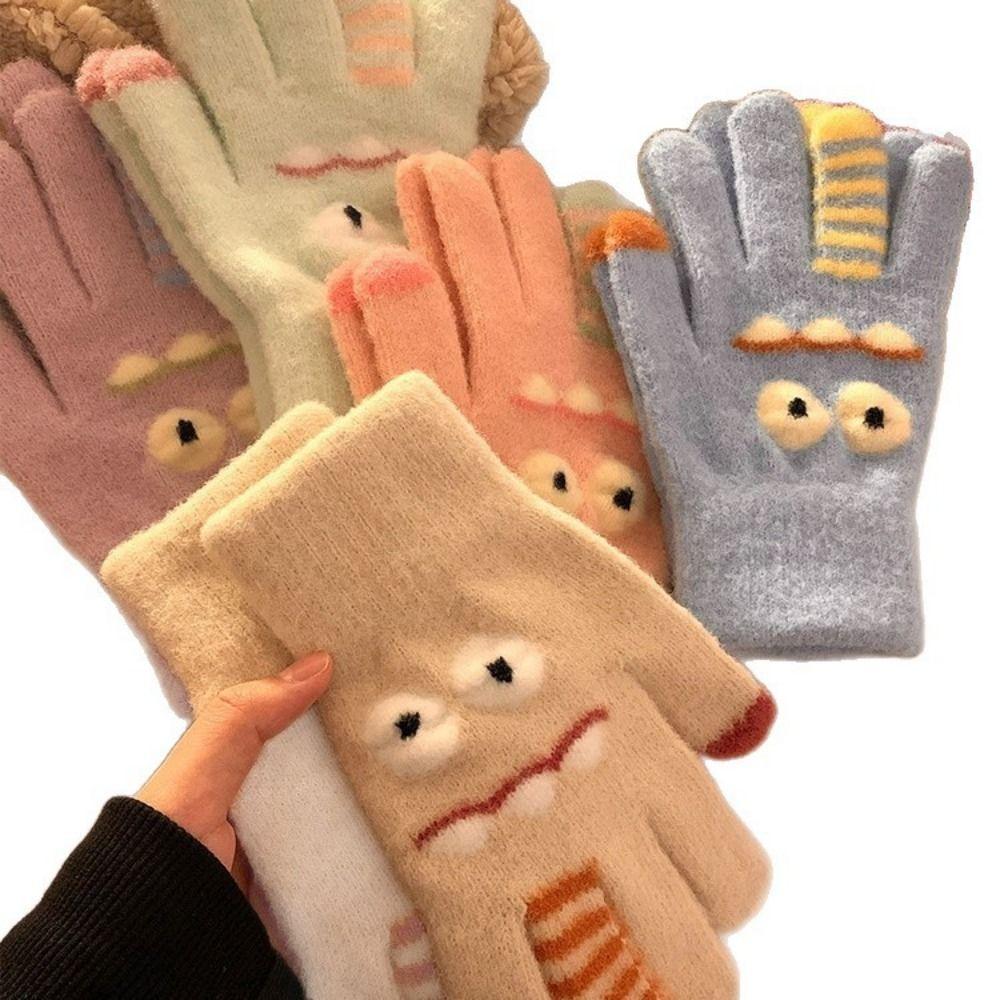 Cartoon Plush Winter Gloves Thickened Five Finger Gloves Fashion Warm Gloves Women Girls