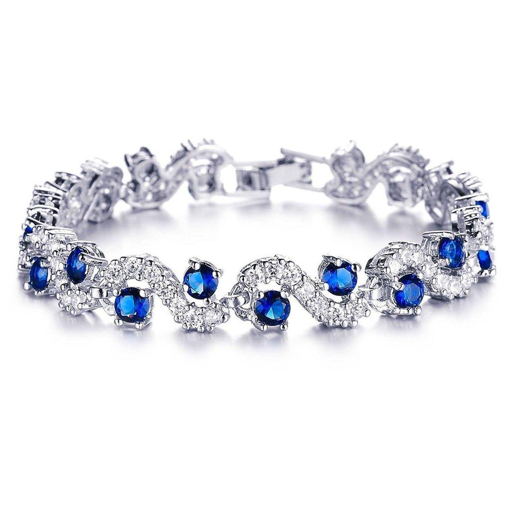 Royal Blue Crystal CZ Silver Plated Stylish Bracelet Gift for Girls Women