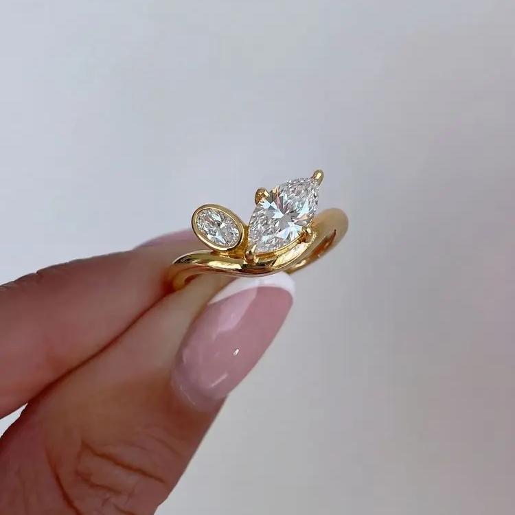 925 Sterling Silver Luxury Fashion V Shape Marquise Zircon Ring For Women Engagement Party Daily Wear High Quality Fine Jewelry