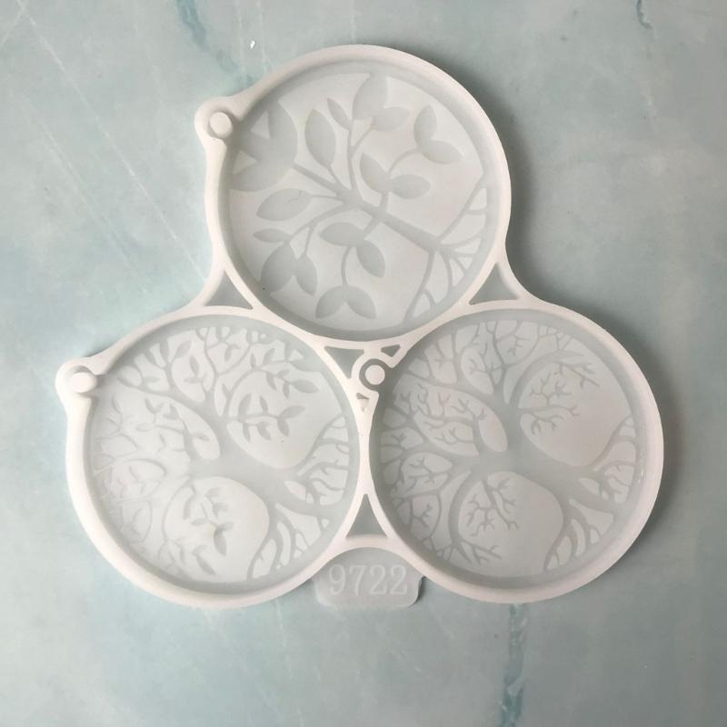 Keychain Resin Mold Life Tree Keyring Silicone Molds Epoxy Resin Casting Mold Pendant Mould with Hole for Jewelry Making
