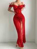 European and American Large-size Erotic Underwear New Year's Long Dress with Split Ends and Buttocks, Sexy Perspective