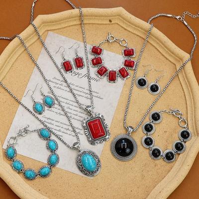 Bohémsky vintage tyrkysový náhrdelník Diamantový okrúhly náhrdelník Náramok Náušnice Súprava šperkov