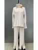 Spring 2025 Women's Solid Color Zippered Knit Set: High Neck Ribbed Loungewear Two-Piece