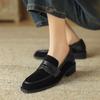 Fashion NEW Spring/Autumn Women Loafers Round Toe Chunky Heel Shoes Sheep Suede Leather Shoes for Women Slip-on Plus Size Women Pumps