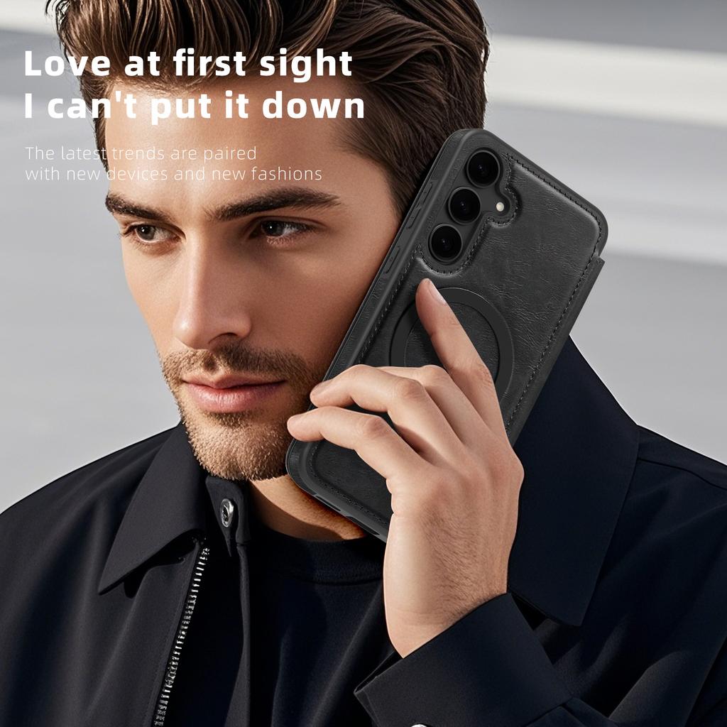 For Samsung Galaxy S24+ Case Compatible with MagSafe RFID Blocking Card Holder Leather Phone Cover