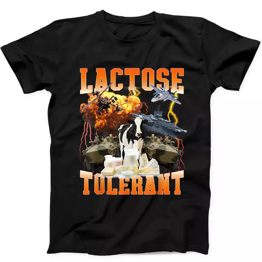 

Lactose Tolerant Milk Cheese Diet Gym Workout Funny Gift Tee Black T Shirt 376 4XL