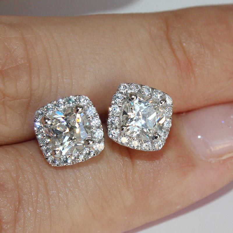 CC Earrings For Women 925 Silver Needle Square Cubic Zirconia Bridal Wedding Brincos Fine Jewelry Stud Earring CCE643
