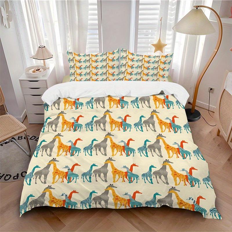 

3pcs Animal-themed Giraffe Soft and Comfortable Breathability, Bedding Set, Machine Washable, Suitable for All Seasons198 135x200cm
