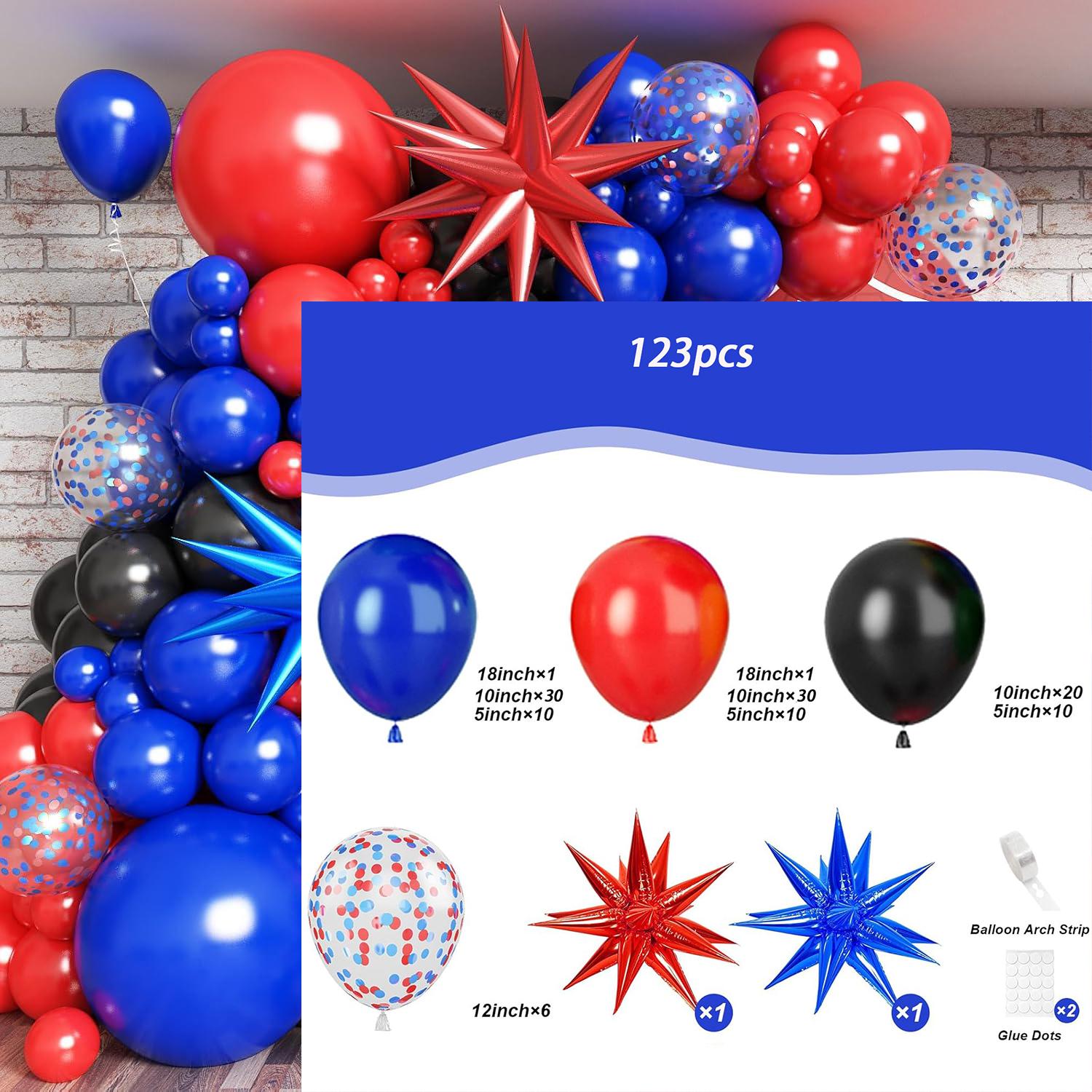 

Red and Blue Balloon Arches Are Suitable for Birthdays Large Parties and Other Occasions with Red and Blue Exploding Stars Other