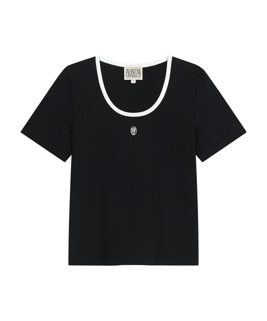 Malittepeulangsowajeobeo W Deep Neck Ringer Tee White / Black