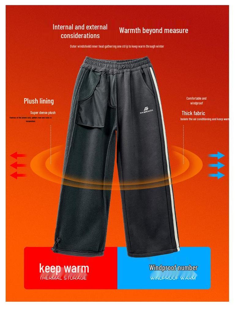 2025 Boys' Fleece-Lined Sweatpants: Thick, Handsome, Loose Fit for Autumn/Winter