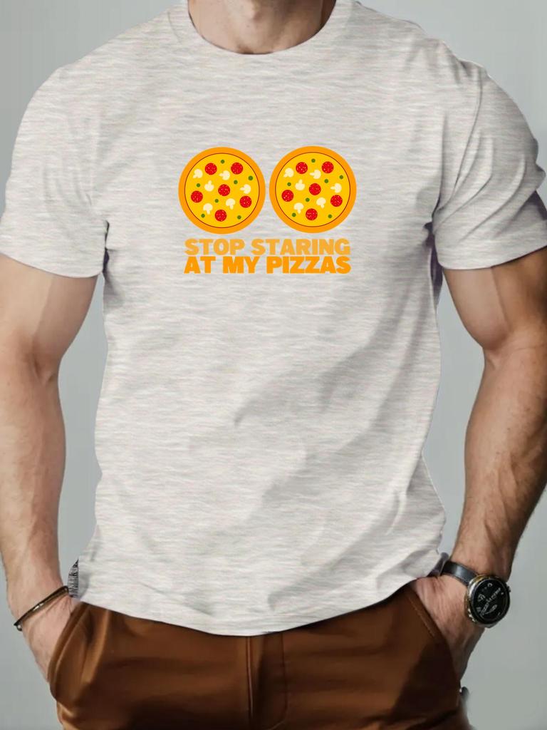 Mens cotton Tshirt STOP STARING AT MY PIZZAS summer round neck short sleeve graphic breathable fashion casual Tshirt