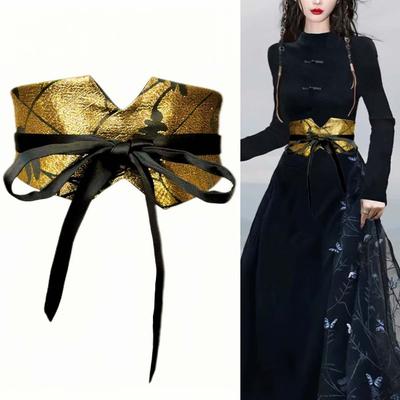 Cloth Hanfu Cummerbunds Printed Retro Jacquard Waistband Trouser Decoration Chinese Wide Belt  Gift
