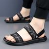 WAERTA Fashion Comfortable Men's Sandals Solid Color Open Toe Mens Leather Sandals 2024 New Slippers Beach Male Leather Footwear
